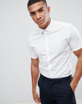 Asos Chemise slim stretch habillée à manches courtes en Blanc