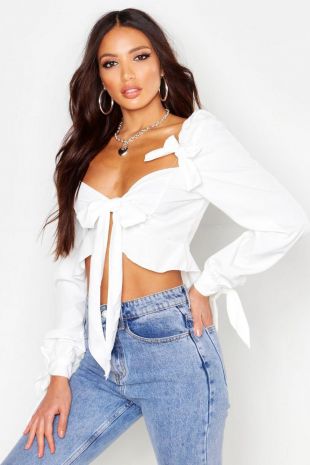 Bow Detail Puff Sleeve Crop