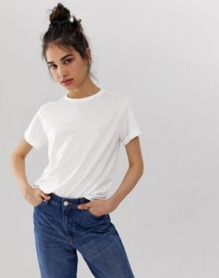 Asos t shirt with roll sleeve in linen mix in white