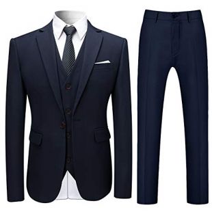 Costume Homme 3 Pcs Costard Blazer Veste et Pantalon Gilet Mariage Party Smoking, Bleu, 3XL