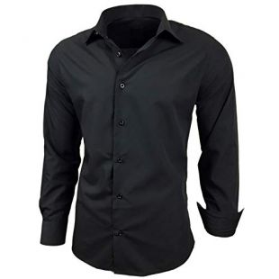 Baxboy Chemise à Manches Longues pour Homme Coupe Slim - Noir - XXL