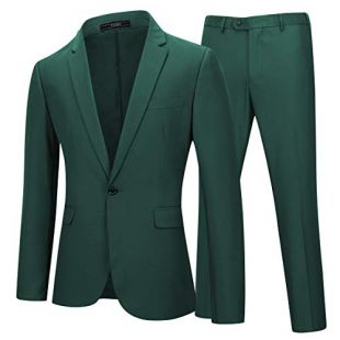 YFFUSHI Mens One Button Formal 2 Piece Suits Slim Fit Multi-Color Wedding Tuxedo (Dark Green, XX-Large)