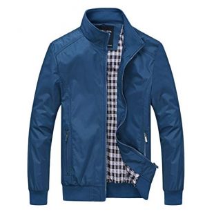 Homme Blouson Fermeture Éclair Printemps Manches Longues Veste Décontractée Bleu S