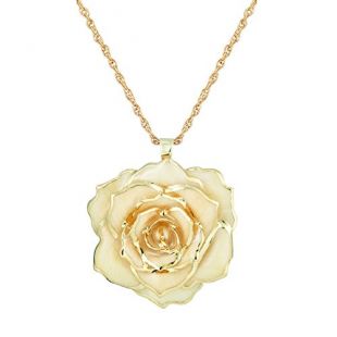 ZJchao 30mm Golden Necklace Chain with 24k Gold Dipped Real Rose Pendant Gift for Women
