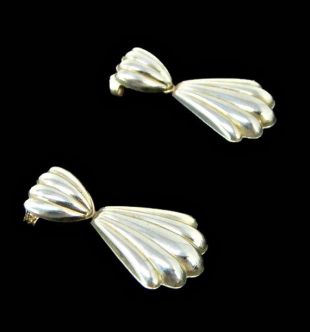 Sterling Silver Dangle Earrings Scalloped Shell Posts for Pierced Ears