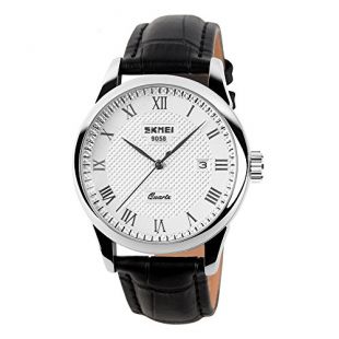 CakCity Men's Business Analogou Casual Watches Quartz Waterproof Wrist Watch with Golden Dial Brown Leather Band