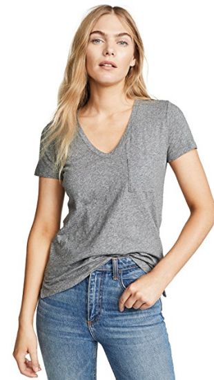 Cotton V Neck Pocket Tee