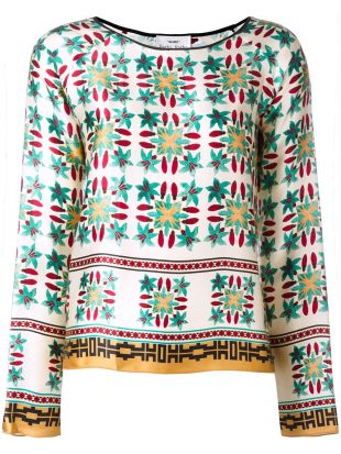 Azulejo Floral Cotton Silk Blouse