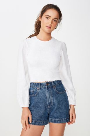 cotton - Mason Shirred High Neck Blouse