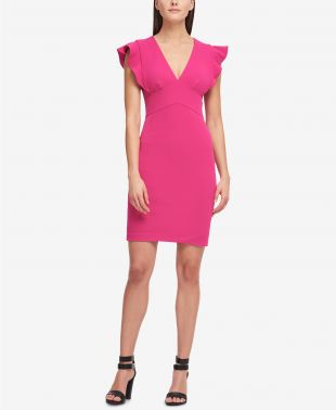 V-Neck Scuba Crepe Sheath Dress