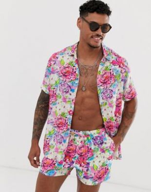 Asos Chemise d'ensemble style festival coupe classique à motif floral abstrait vintage
