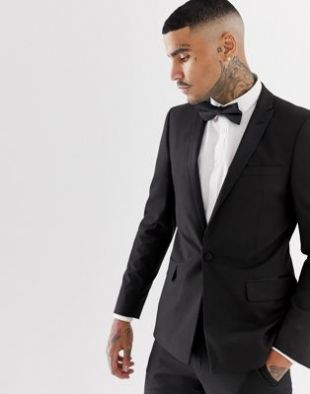 Asos skinny tuxedo suit jacket with satin lapel in black