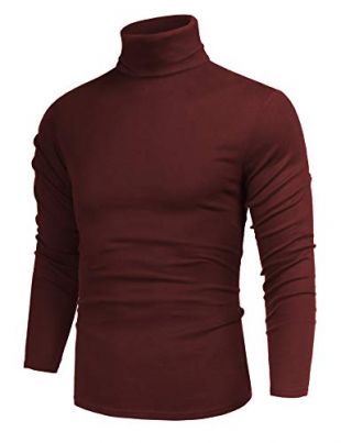 Men's Basic Designed Solid Slim Fit Tops Turtleneck Pullover Long Sleeve Sweater Red L