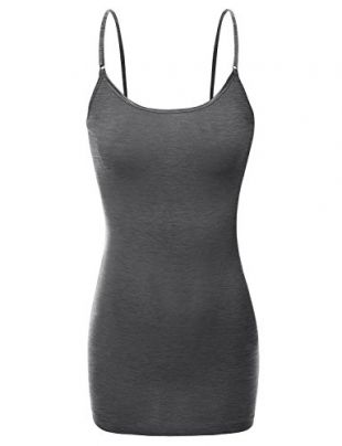 RT1002 Ladies Adjustable Spaghetti Strap Basic Long Cami Tank Top HE.Charcoal L