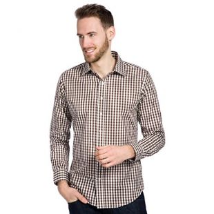 ALLBOW Chemise à Carreaux Blanc Marron, Chemise à Manches Longues, Slim Fit