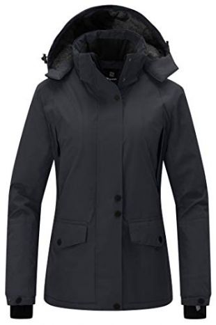 Wantdo Women's Hooded Windproof Ski Jacket Fleece Rain Jacket Winter Coat Snow Jacket Black Medium
