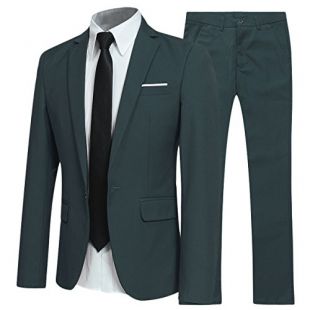 Mens Suits 2 Piece Suit Slim Fit Wedding Dinner Tuxedo Suits for Men Business Casual Jacket & Trousers 10 Colors Available, Dark Green, Chest 38(trousers:waist 32)/Medium