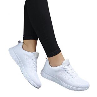 Women Running Shoes,Hemlock Teen School Gym Sneakers Mesh Lace Up Flat Sneakers Sandals Outdoors Hiking Shoes (US:7.5, White)