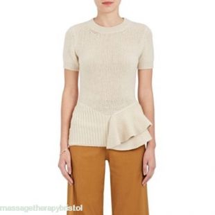 Peplum Wool Blend Short Sleeve Sweater