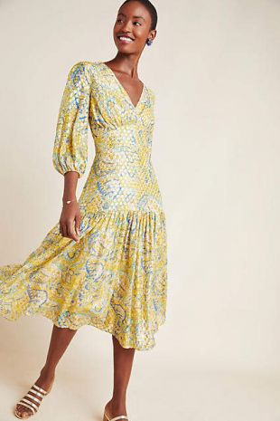 Aceline Metallic Silk Midi Dress