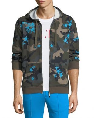 Camouflage Print Zip Front Hoodie