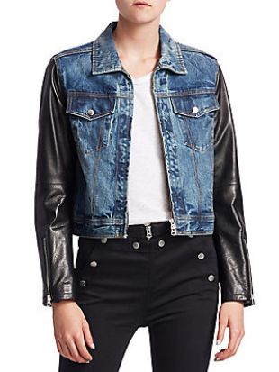Nico Leather & Denim Crop Jacket