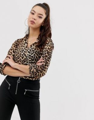 Long sleeve shirt in leopard animal print