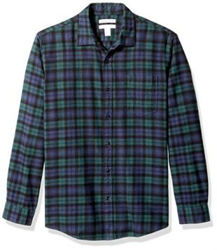 Amazon Essentials Men's Regular-Fit Long-Sleeve Plaid Flannel Shirt, Black Watch, Large