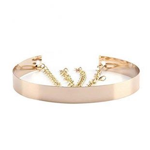 Womens Metal Waist Belt Mirror Wide Gold Silver Full Plate Waistband Chains (6cm, Gold)