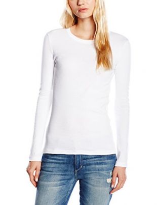 Petit Bateau 14897 - T-shirt - Uni - Col rond - Manches longues - Femme, Blanc (Écume),  FR:12 ans (Taille fabricant: XXS)