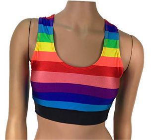 Rainbow Crop Top Tank Scoop Neck Bra Gay Pride Parade Festival Colorful Cropped Roller Derby Clubwear Rave Outfit Sports Top Shirt Bralette