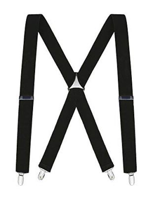 Buyless Fashion Mens 48" Elastic Adjustable 1 1/4" Suspenders In X Shape - 5104-Black