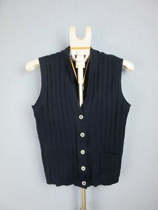 Vintage Retro Dark Blue sleeveless button cardigan knitwear