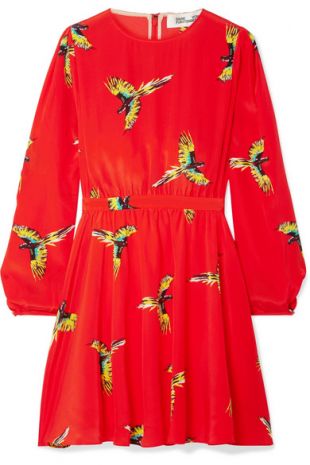Printed Silk Crepe de Chine Mini Dress