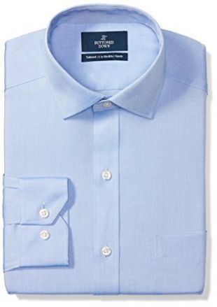 BUTTONED DOWN Men's Tailored Fit Spread-Collar Solid Non-Iron Dress Shirt (Pocket), Blue, 15.5" Neck 31" Sleeve