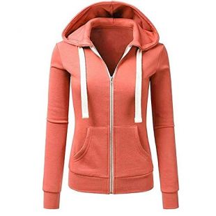 Ulanda Womens Casual Hoodies Sweatshirt Color Block Long Sleeve Hooded Tops Jumper Pullover with Pockets (XL, Zip-up Hoodie-Orange)