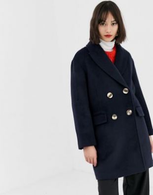 Mango Manteau court croisé Bleu marine