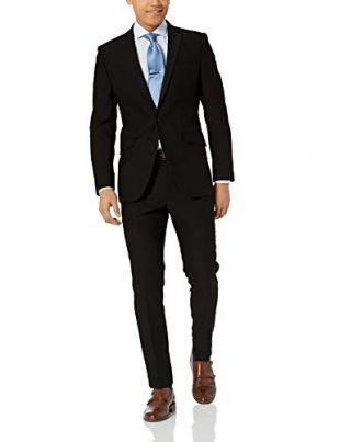 Kenneth Cole REACTION Men's Stretch Slim Fit Suit, Black Tonal Houndstooth, 36S