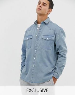 Collusion Chemise oversize style western en Délavage clair