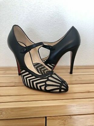 Christian Louboutin Cathedrale Black Art Deco Cut Out Mesh Mary Jane