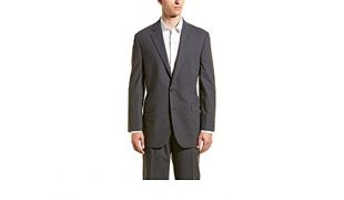 Brooks Brothers Mens Wool Blend Suit with Pleated Pant, 42R, Grey