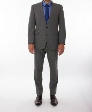 Men's Suit Savile Row Tailored Slim Fit Sharkskin Grey Herringbone Weave
