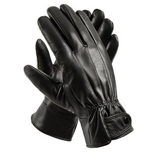 Anccion Men's Genuine Leather Warm Lined Driving Gloves, Motorcycle Gloves Black Large