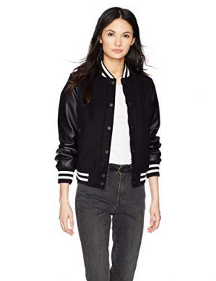Levi's Women's Mixed Media Bomber Jacket, new navy/black, Medium