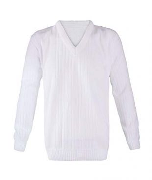 Mens Bowling Long Sleeve V Neck Knitted White Ribbed Jumper Top Adults Sweater White 4X-Large