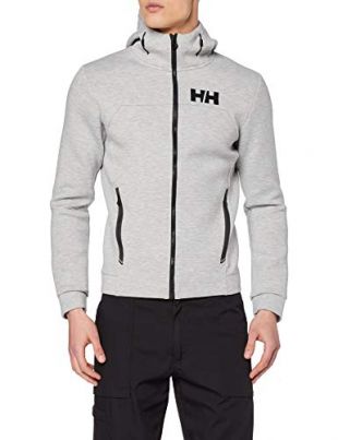 Helly Hansen Men's Hydropower Ocean Semi-Technical Full-Zip Hooded Sweatshirt, 949 Grey Melange, Small