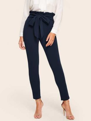 SheIn Pantalon moulant à taille froncée avec nœud
