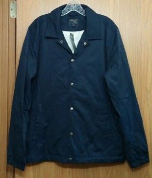 NWT Abercrombie & Fitch Mens Navy Button Up Varsity Coach Jacket