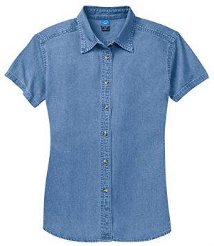 Port & Company Ladies Long Sleeve Denim Shirt Ink Blue