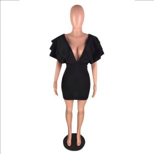 Robe de soirée noire moulante chauve souris